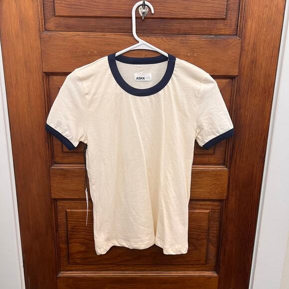 ASKK NY Classic Ringer Tee in Cream Navy size 0 NWT's $120 Women's Top T Shirt - Picture 1 of 14